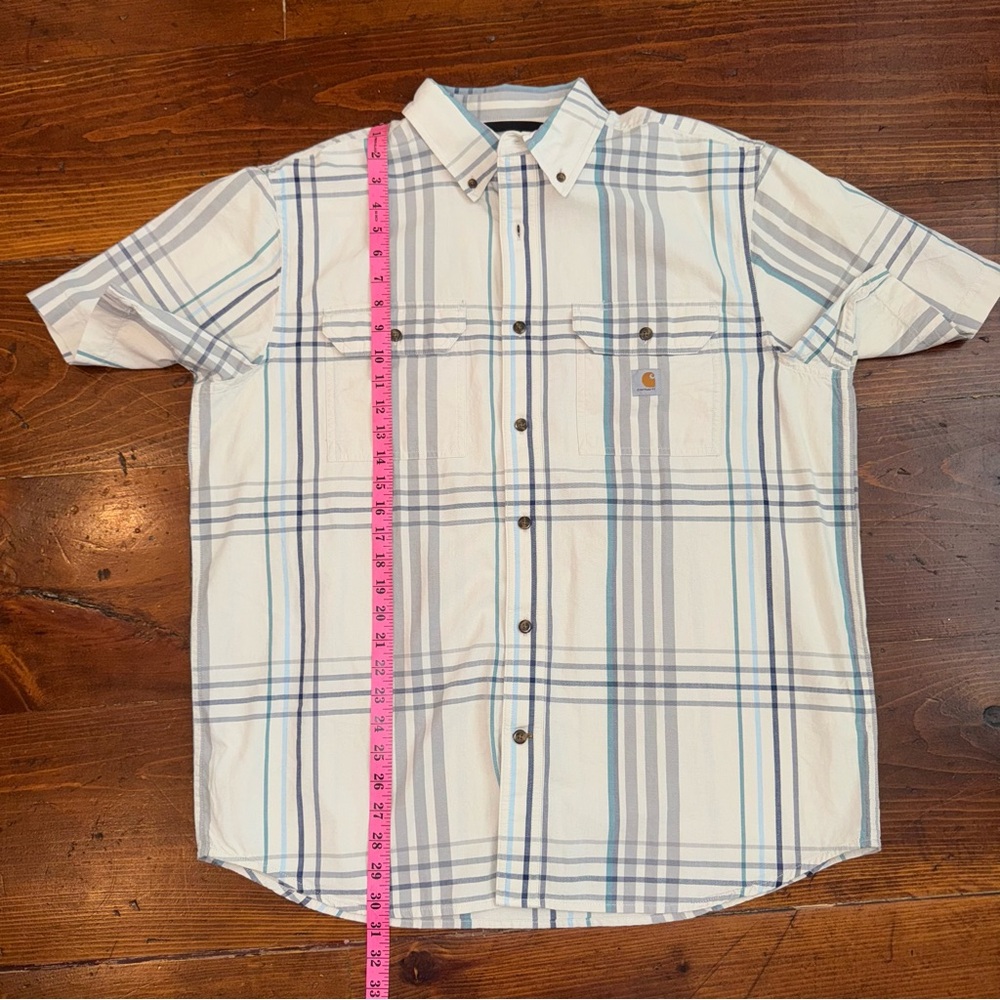 Carhartt Cream and Blue Casual Short Sleeve- Button Down-‎ Loose Fit- Size Large - Picture 10 of 10